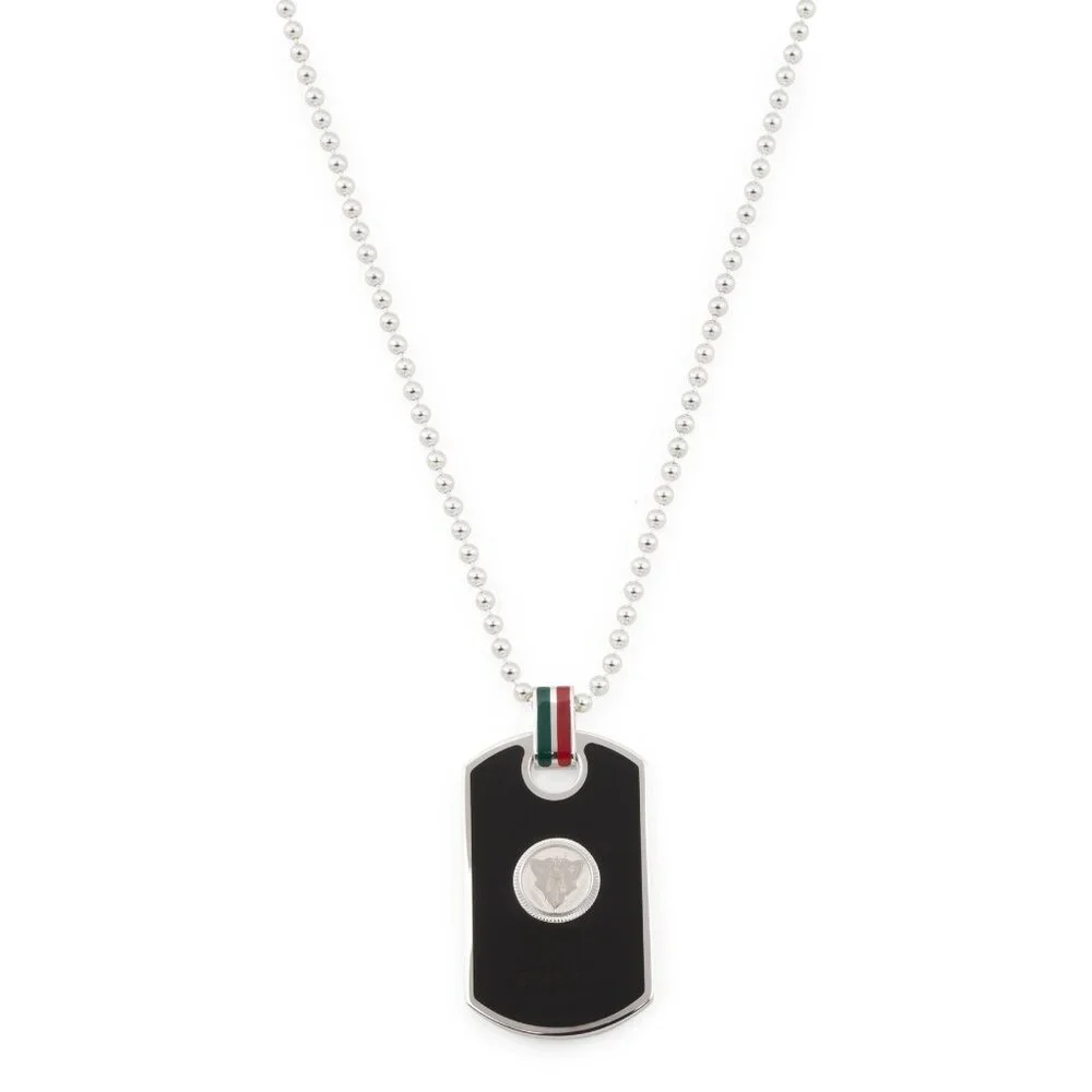 GUCCI NECKLACE SILVER .925 ENAMEL DOG TAG PENDANT WEB & HYSTERIA DETAIL - Picture 5 of 7